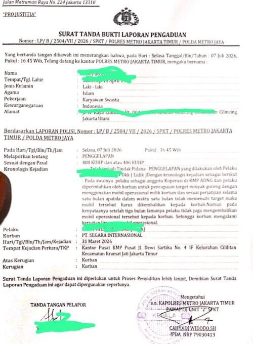 KMP ADNG Laporkan Dugaan Penggelapan Empat Kendaraan Operasional ke Polres Jakarta Timur