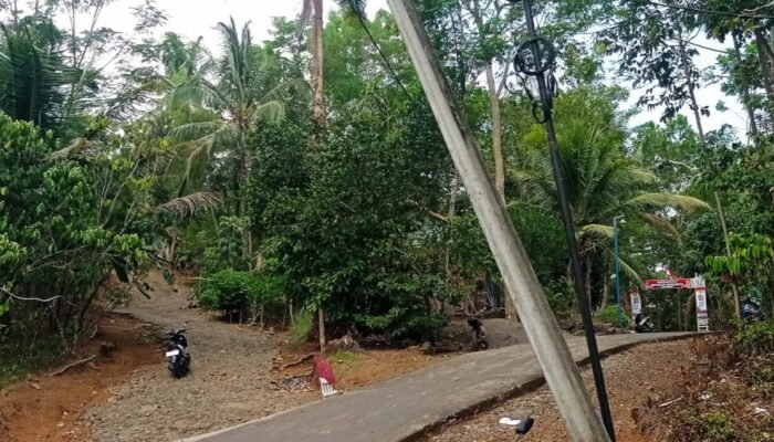 Tiang PLN Miring di Dekat Sekolah, Warga Dusun Sukaluyu Girimukti Cemas Menghadapi Musim Hujan