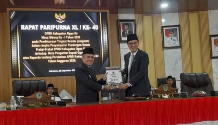 DPRD Ogan Ilir Gelar Paripurna ke-40, Fraksi Sampaikan Pandangan Umum atas Raperda Perubahan APBD 2026