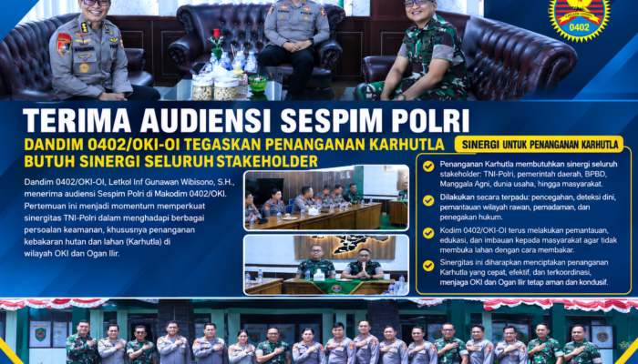 Terima Audiensi Sespim Polri, Dandim 0402/OKI-OI Tegaskan Penanganan Karhutla Butuh Sinergi Seluruh Stakeholder